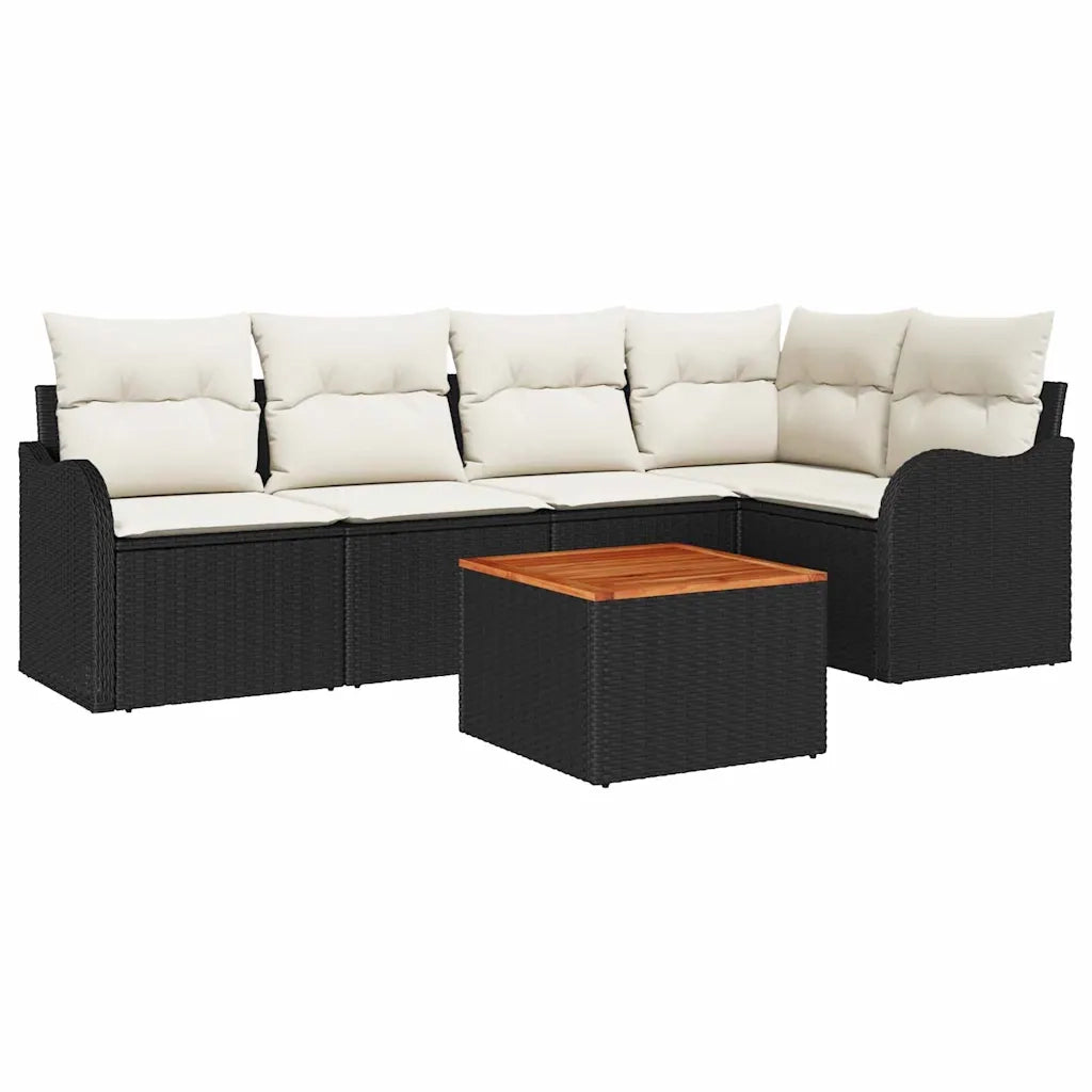 Set Divano da Giardino 6 pcs Nero e Crema polyrattan 3356122