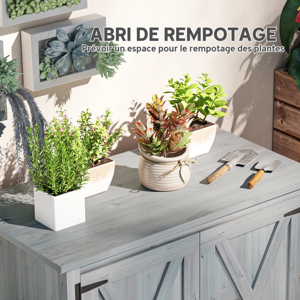 Armadio da giardino in legno con ripiani e doppie ante ¨C zephmum ¨C 110x60x88.5 cm grigio chiaro