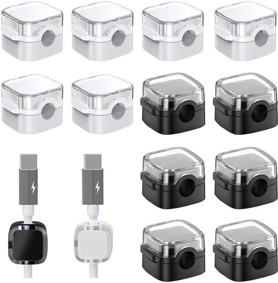 12 kavel di adesivi per cavi - organizzatore di cavi magnetico - clip di cavi magnetici - holder per cavo di ricarica per scrivania - gestione dei cavi per casa, ufficio e auto (bianco e nero)