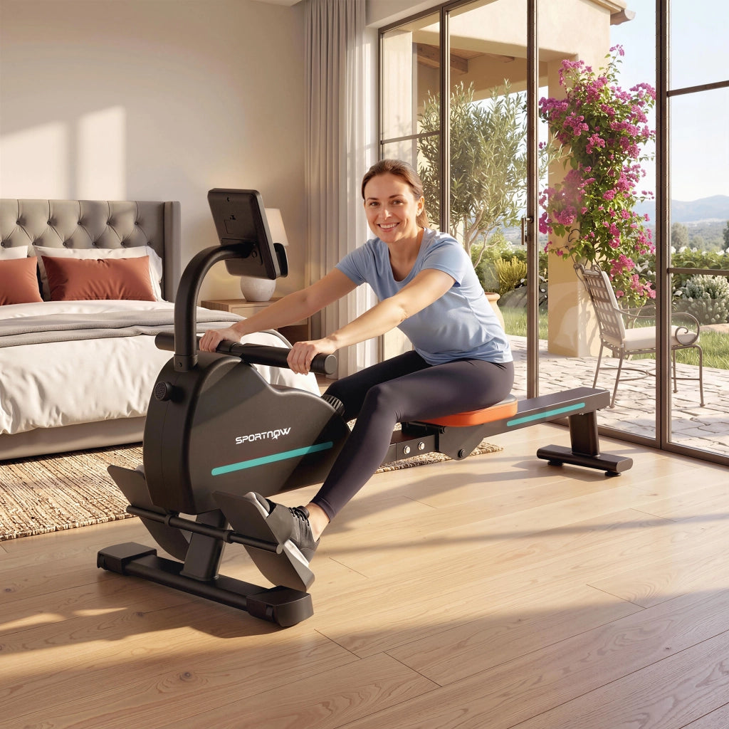 Vogatore Domestico 135x42x72 cm 16 Livelli Resistenza Bluetooth APP in Metallo e ABS Nero