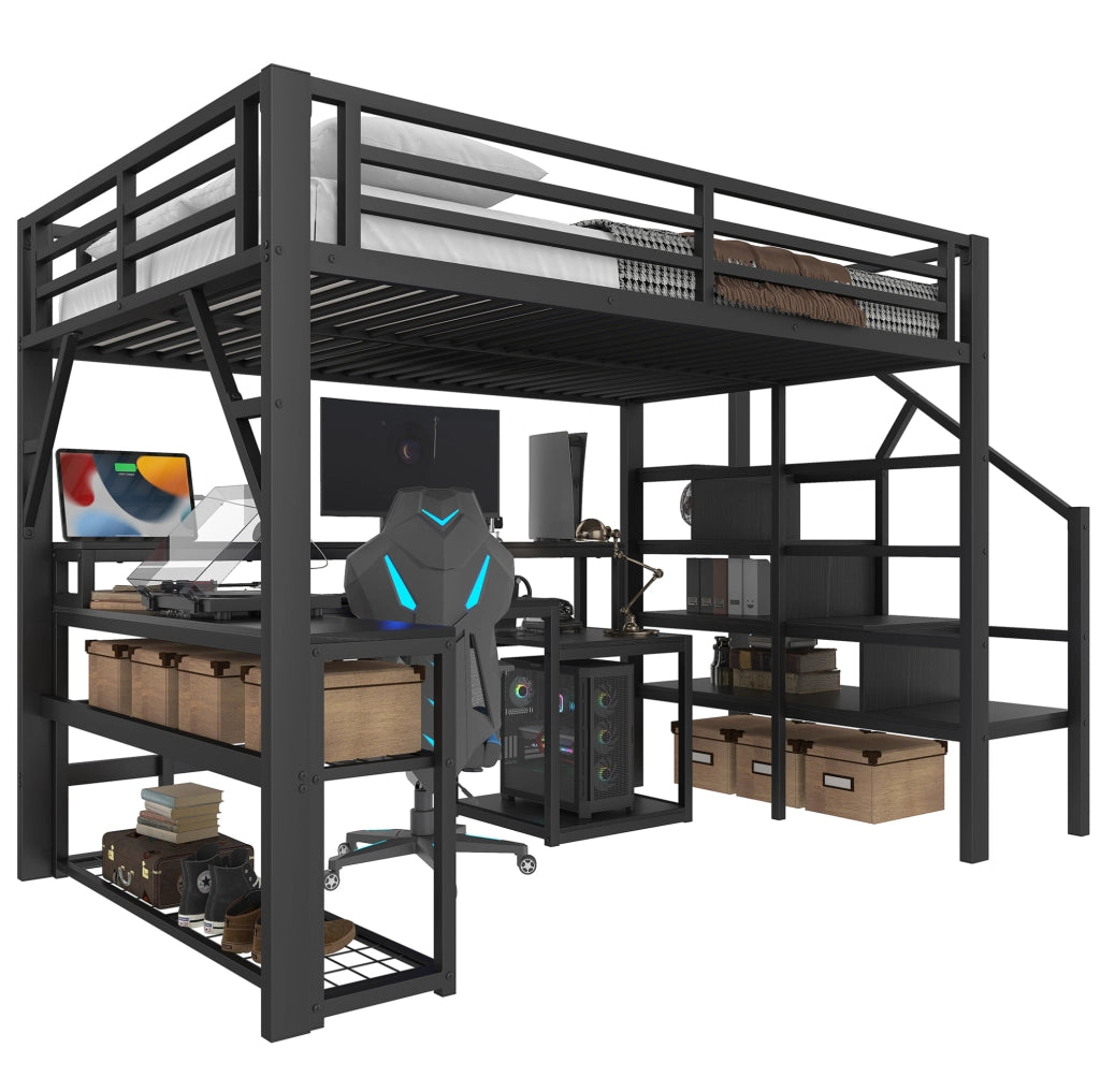 Letto a soppalco 140x200 cm con scrivania, LED e USB