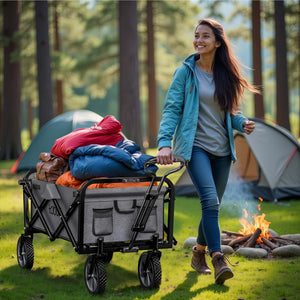 Toboli Carretto a mano pieghevole, max 100 kg, tessuto impermeabile grigio e manico telescopico, Carrello spiaggia