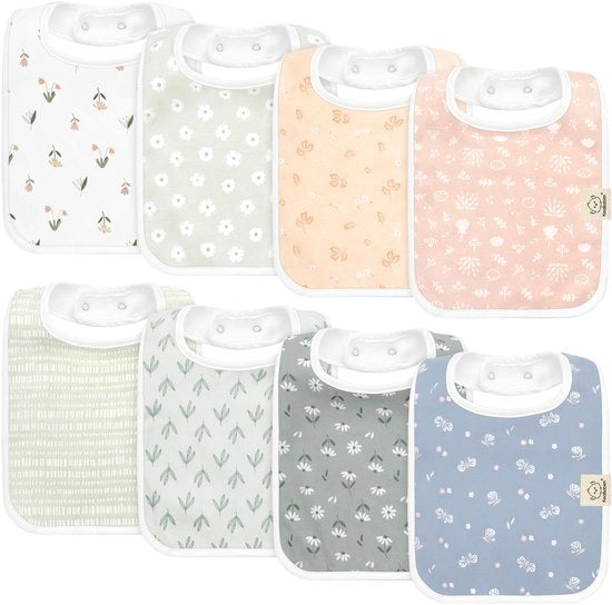 Set di 8 slabbettoni biologici per bambini, per maschi e femmine – slabbettoni per leccare di cotone superassorbente per neonati, bambini con denti da latte, nuovi nati, estremamente morbidi e lavabili in lavatrice.