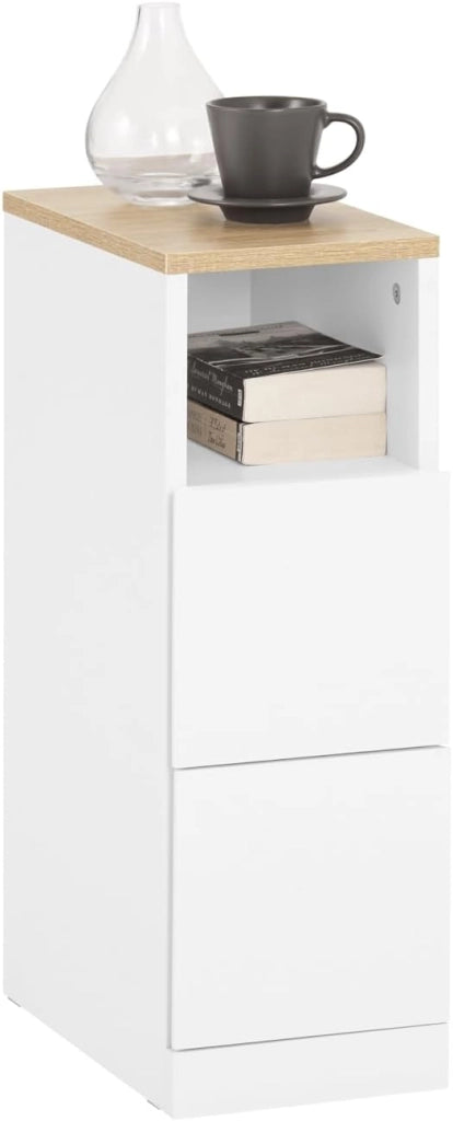 comodino camera da letto stretto 20 cm, tavolino da letto & tavolino salotto con 2 cassetti, mobile salvaspazio per camera e nicchie, ideale per inquilini e letto a molle, bianco, 20x35x60 cm