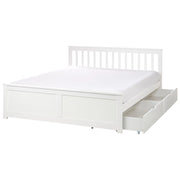 Letto matrimoniale Legno di Pino bianco con Rete a Doghe con 2 cassetti 160 x 200 cm Testiera a doghe minimalista