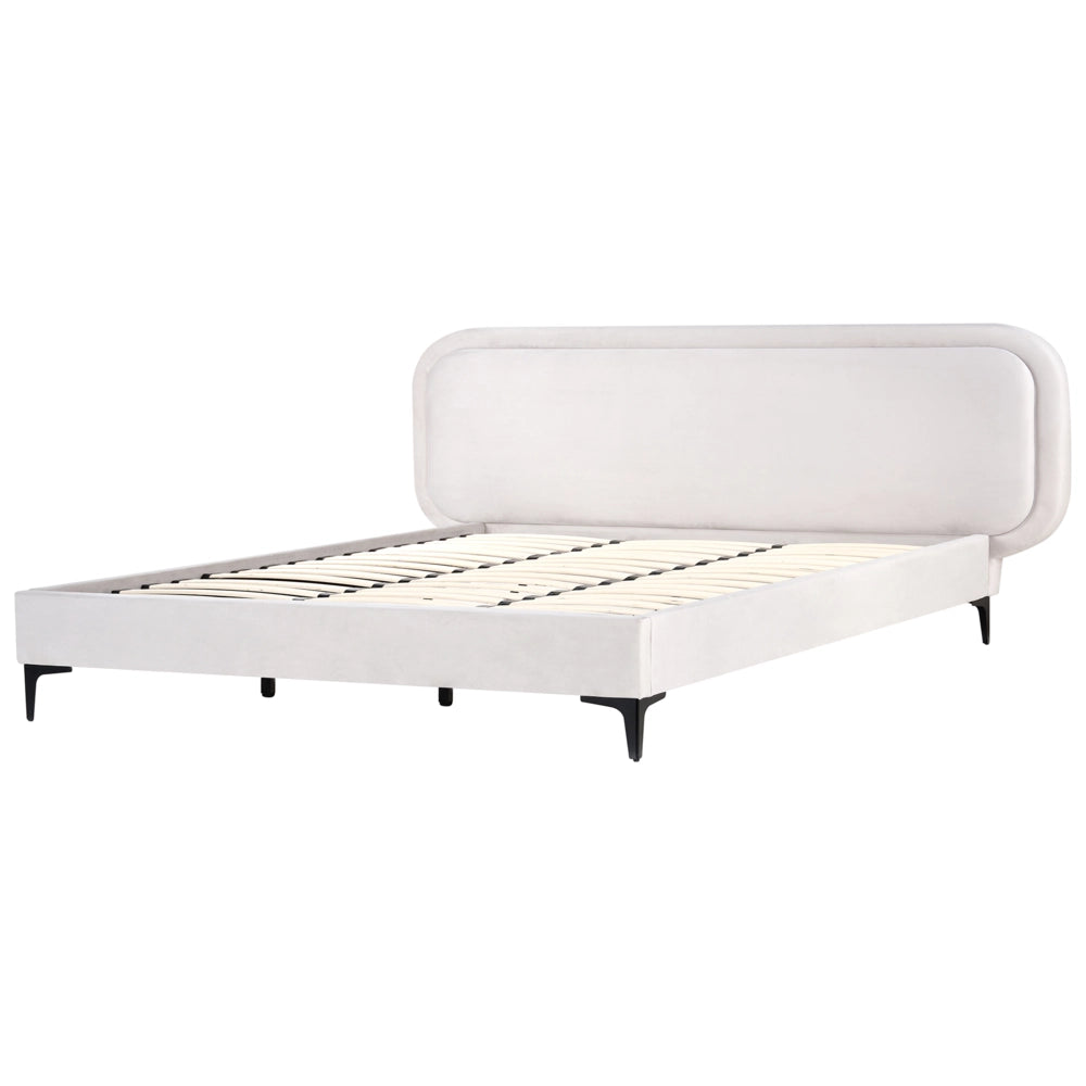 Letto matrimoniale EU Beige Chiaro Velvet 180 x 200 cm Imbottito Telaio Poggiatesta