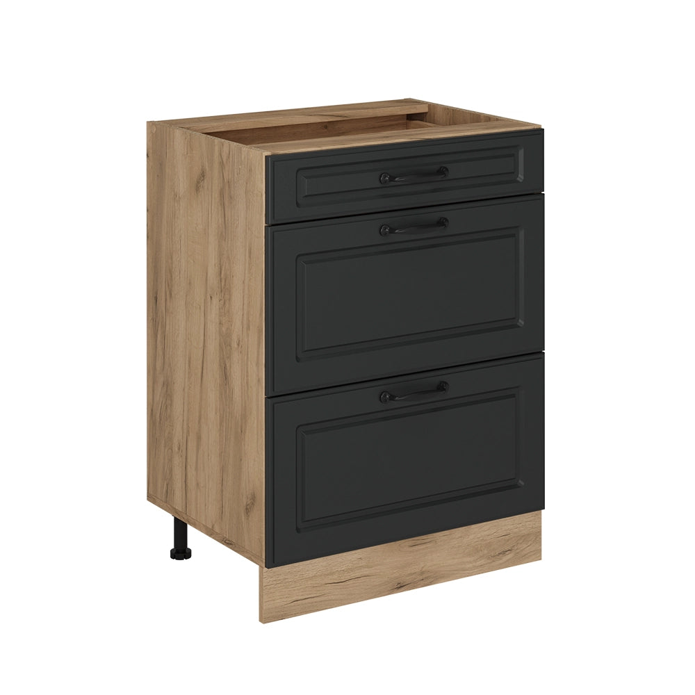 Vicco Mobiletto base per cucina Antracite casa di campagna 60 cm con cassetti, senza piano di lavoro