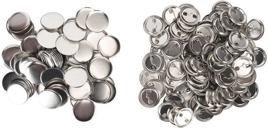 Knoppi 100 pezzi - Knoppi Robusti in Metallo - Creatività per il Riciclo - Set di Badge con Piastrina - Materiale Sostenibile - Superficie Liscia