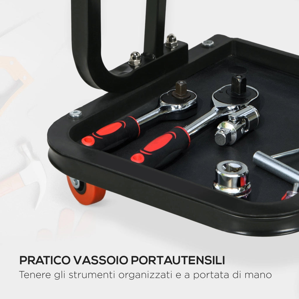 Sgabello da Officina Imbottito con Ruote e Vassoio Porta Attrezzi 38x35x37 cm in Acciaio e PU Rosso
