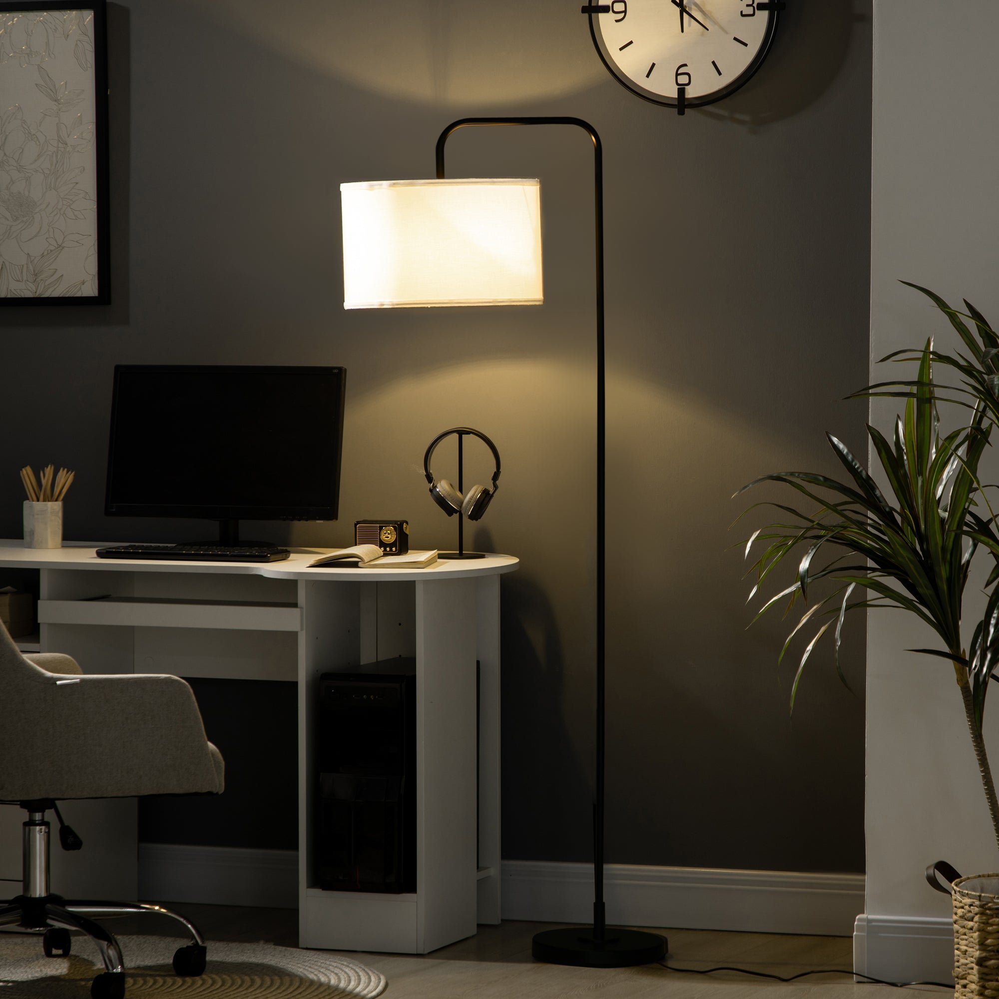 Piantana da Interno 64x38x163,5 cm Paralume in Tessuto Effetto Lino Bianco