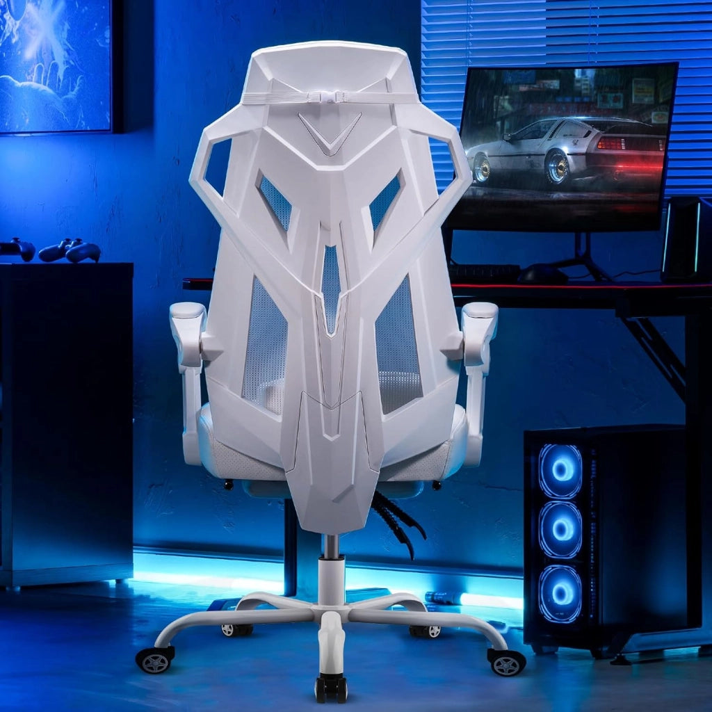Sedia da ufficio, ergonomica, da gioco, girevole, supporto lombare regolabile, per proteggere la schiena, con braccioli di collegamento, ruote mute bianca