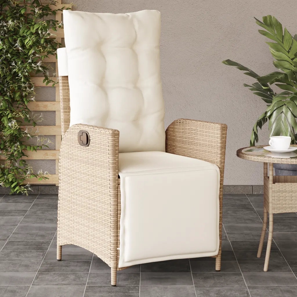 Sedia Reclinabile da Giardino | Sedie da Esterno con Poggiapiedi Beige Polyrattan