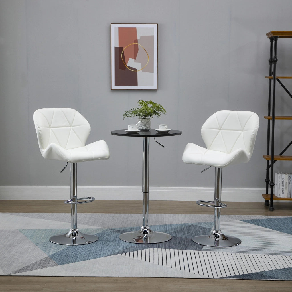EasyComfort Set 2 Sgabelli Alti da Bar Moderno Girevoli con Altezza Regolabile, Sedia con Rivestimento Similpelle e Base Rotonda, Bianco