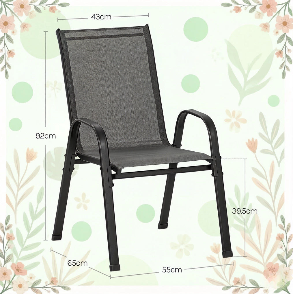 Set 2 sedie da giardino impilabili con schienale alto; 55 x 92 x 65 cm; grigio scuro