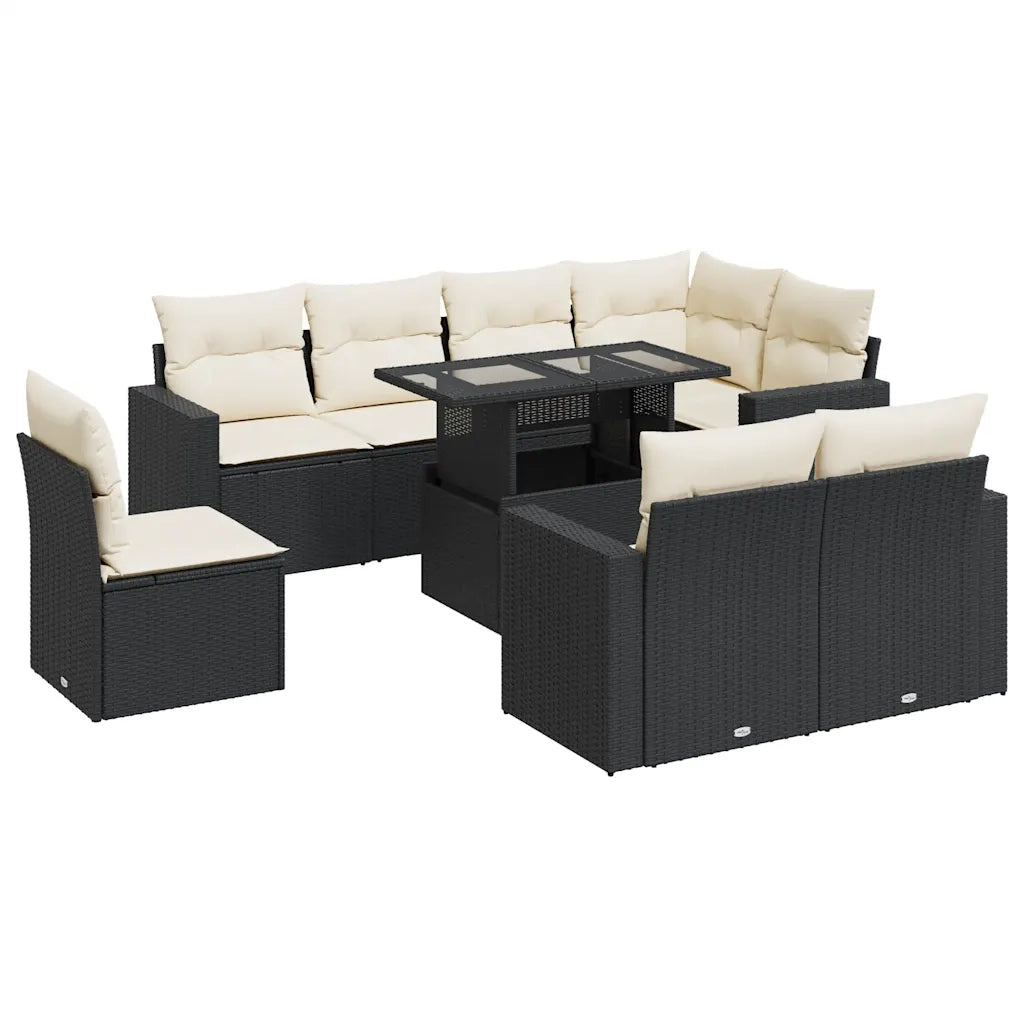 vidaXL Set Divani da Giardino 9 pz con Cuscini Nero in Polyrattan