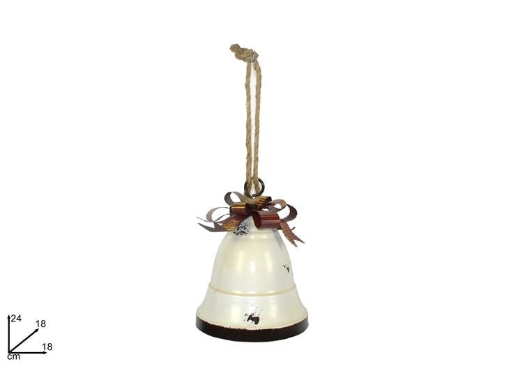 Decorazione Natalizia Campanella in Metallo Bianca con Fiocco 24 x 18 cm