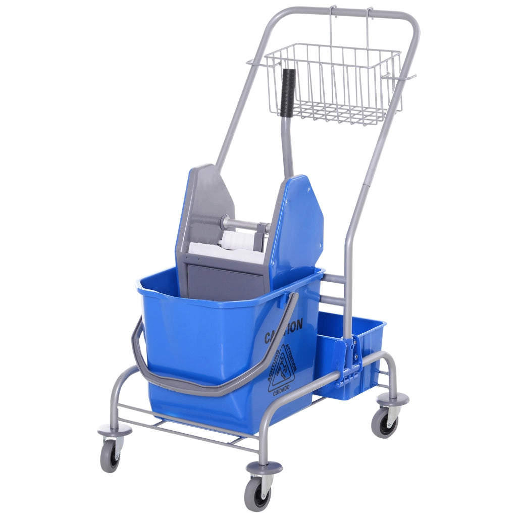 Carrello pulizie professionale con secchio da 25 L, strizzatore e 4 ruote, blu