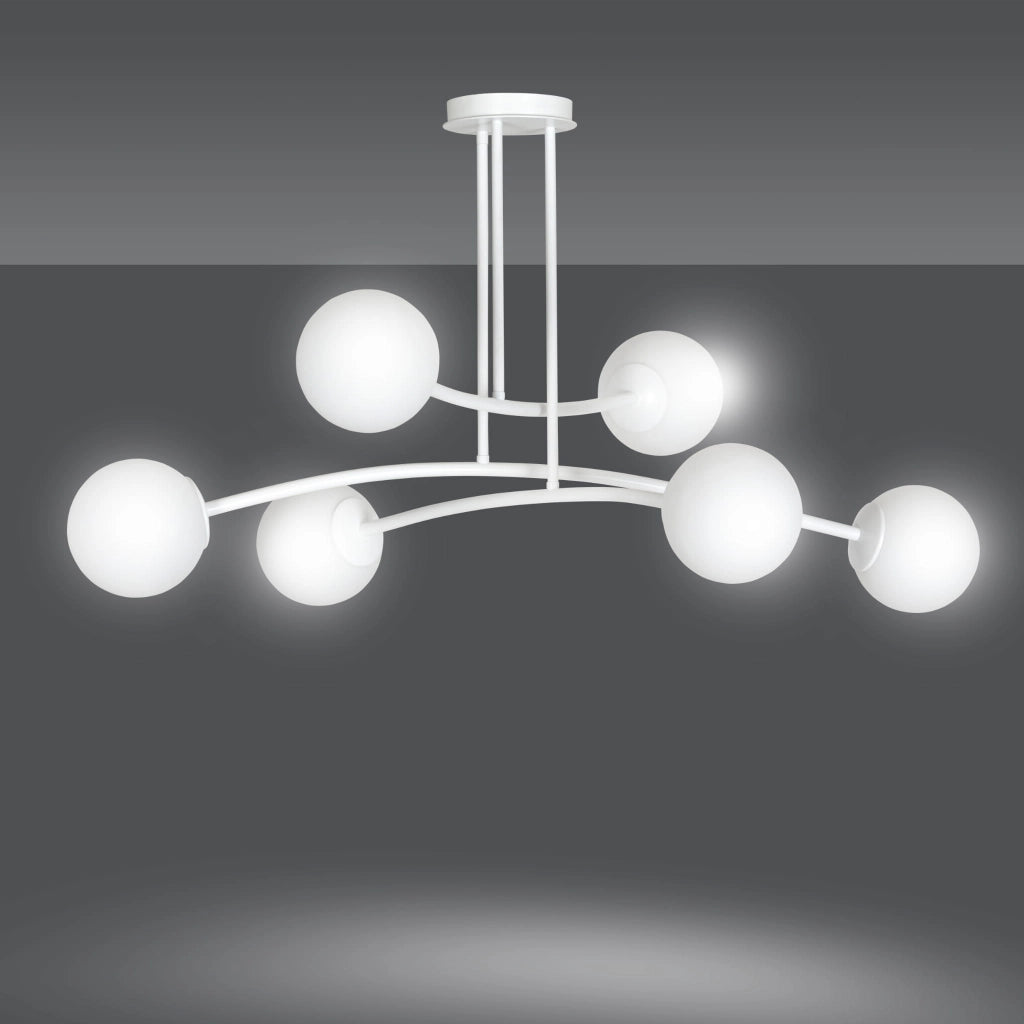 Lampadario Emibig Halldor 6xE14 bianco vetro 108cm