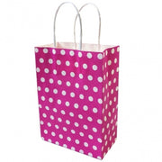 Trade Shop - 6 Pezzi Busta Buste Da Regalo Shoppers In Carta Con Manici Fucsia Pois 21x14.5x8 -