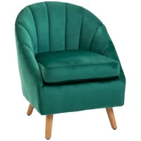 Poltrona da Camera da Letto e Salotto in Velluto Verde con Imbottitura Spessa e Solida Struttura in Legno (67x65x77cm)