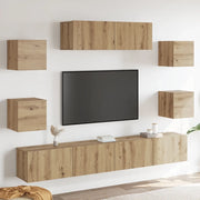 Set Mobile TV 7 pz Montato a Parete Rovere in Legno Multistrato 3329210