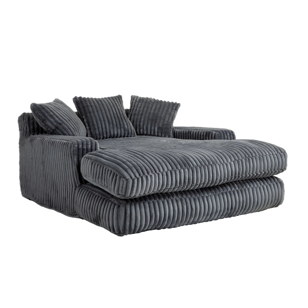 Chaise Longue da Interno 1 Posto con 3 Cuscini; Senza Montaggio; Seduta Ergonomica in Velluto a Coste Grigio Scuro
