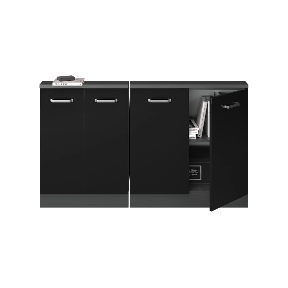 Mobile cucina sottotetto R-Line Nero lucido/Antracite 140 cm Set di 2 Vicco
