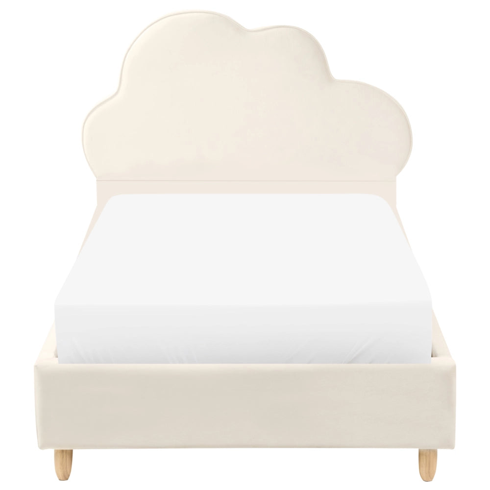 Letto moderno in velluto imbottito per bambini con base a doghe beige 90 x 200 cm cameretta Moderna