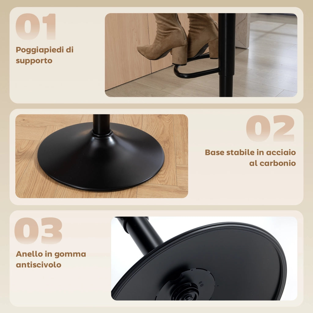 Sgabelli da Bar Regolabili ¨C zephmum ¨C Pelle Crema e Acciaio 39.5x44x88-110 cm