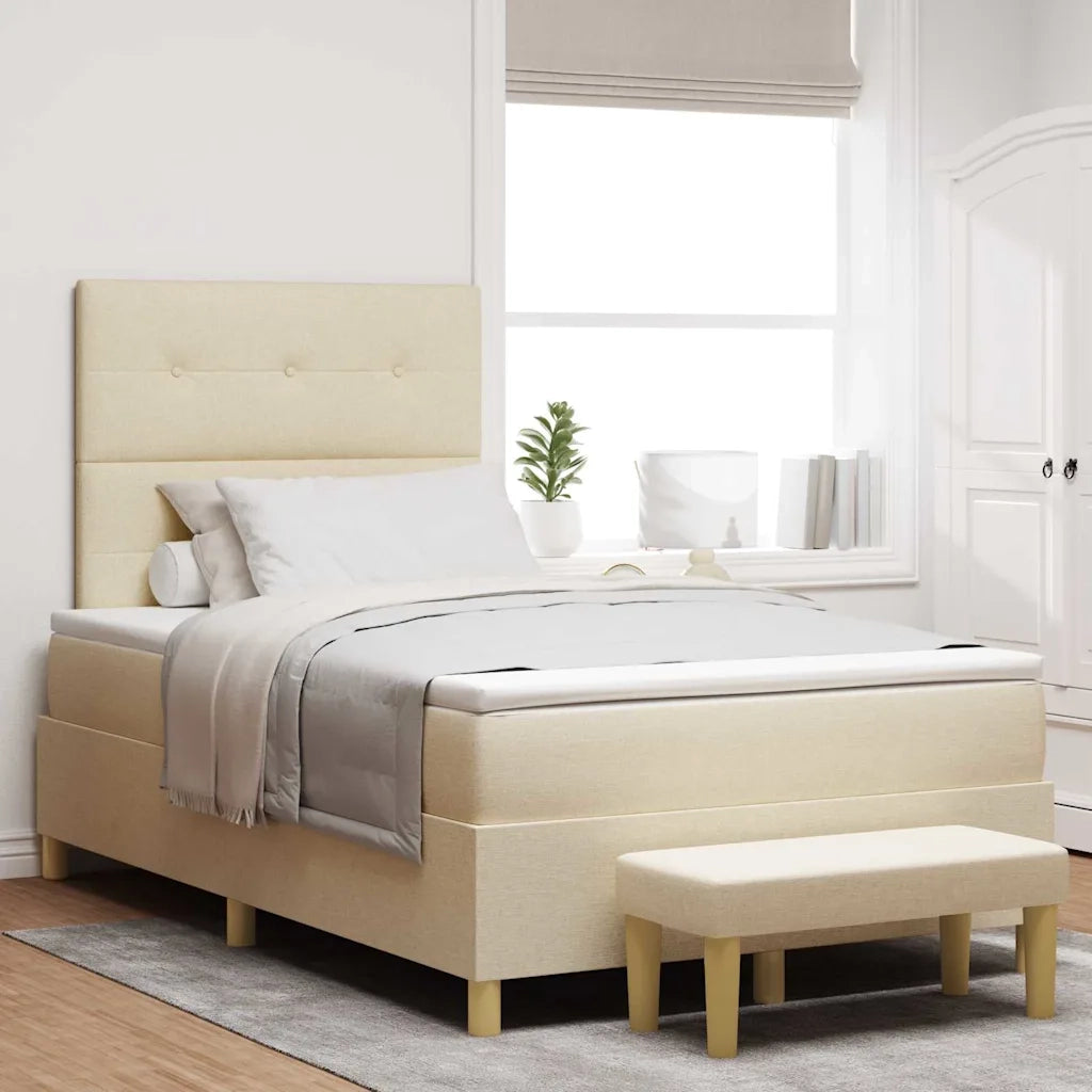 Letto a molle con materasso Crema 120 x 200 cm Tessuto