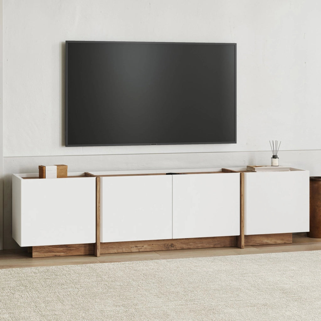 Nokadaka, Mobile Porta tv 4 Ante, 180x35x46h cm Bianco