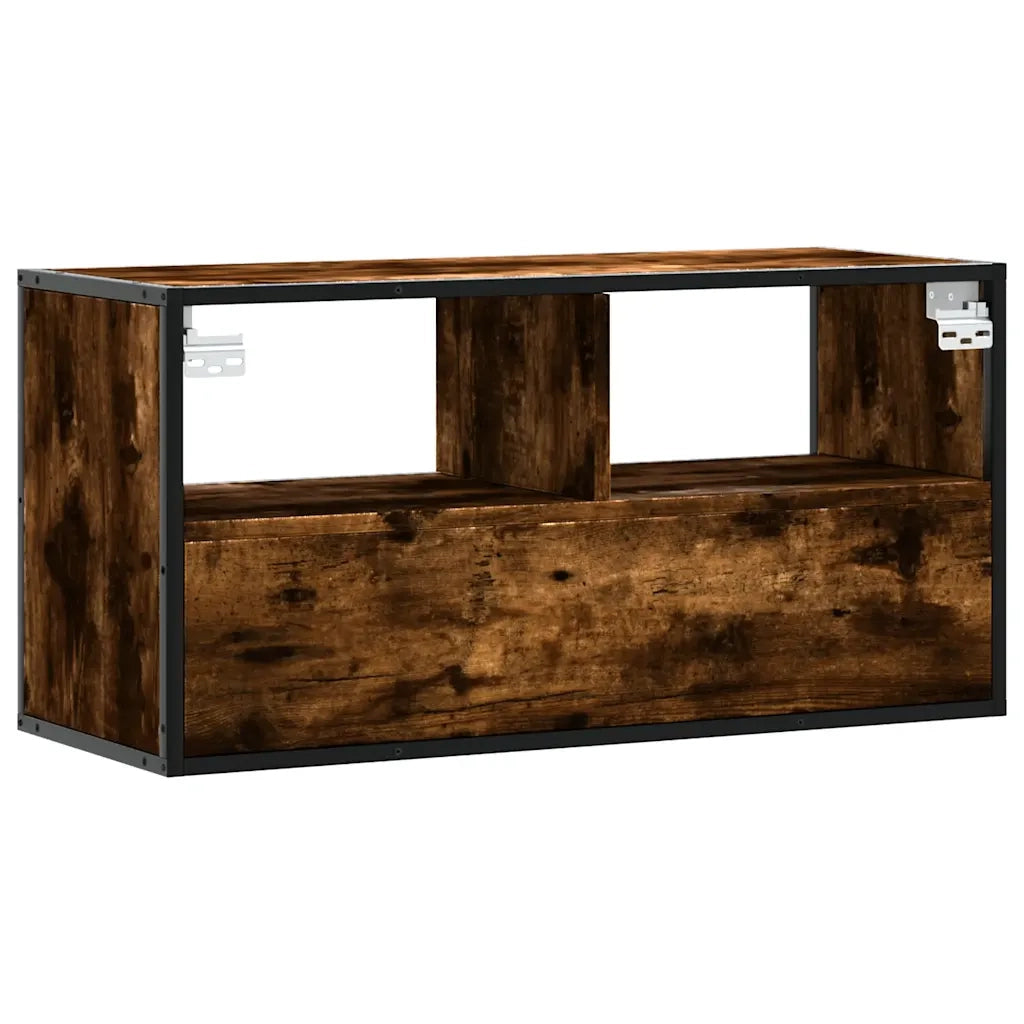 Mobile TV Rovere Fumo 80x31x39,5 cm Legno Multistrato e Metallo