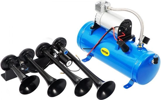 Fischia 12V 150dB a 4 corni per veicoli, compreso per auto, camion, treno, motocicletta, ecc. (nero)