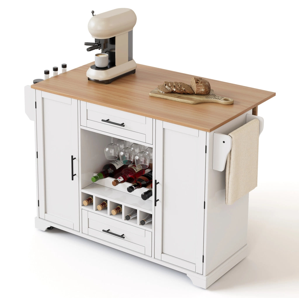 Carrello da cucina 138x45(70)x92 cm con piano estraibile; ruote; MDF; bianco e naturale
