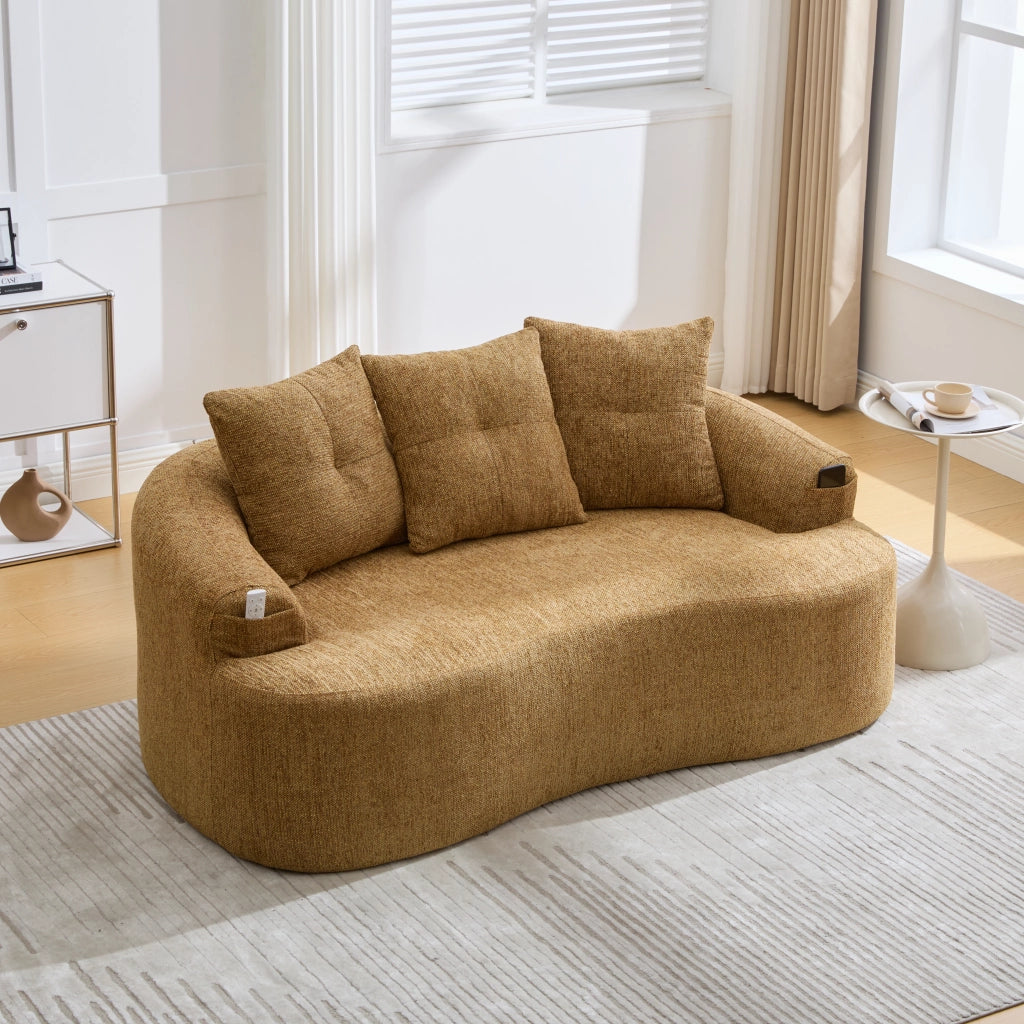 Divano a 2 posti in ciniglia con cuscini extra spessi e seduta profonda, senza montaggio, senape 164 × 92 × 60 cm