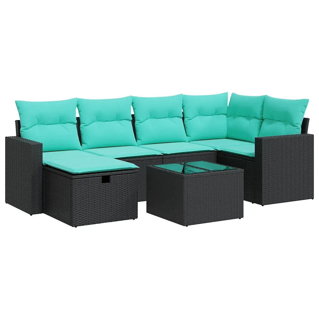 Set Divani da Giardino con Cuscini 7pz Nero Polyrattan