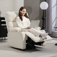 Poltrona Reclinabile 135° con Portabicchieri e Poggiapiedi, in Tessuto Effetto Lino, 88x96x108 cm, Beige