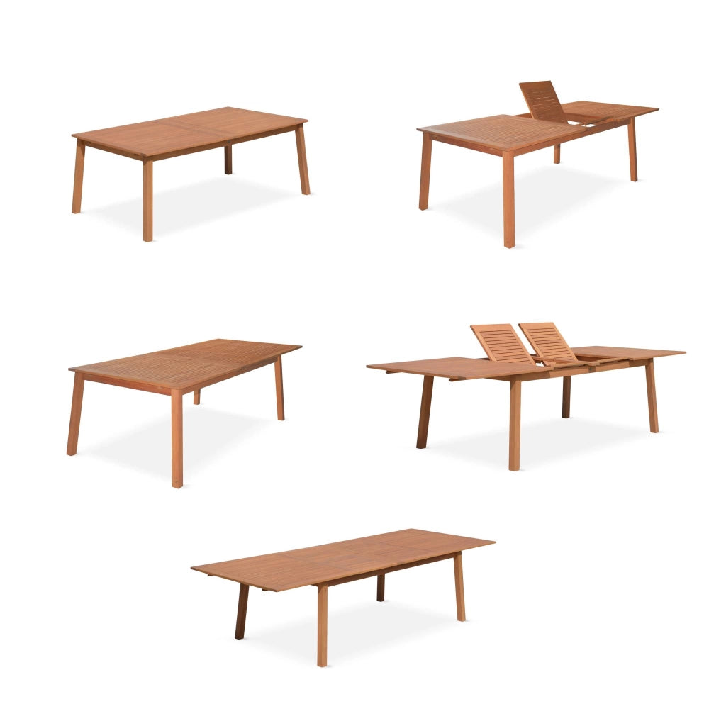 Set tavolo da giardino estensibile in legno con 10 sedie, marrone