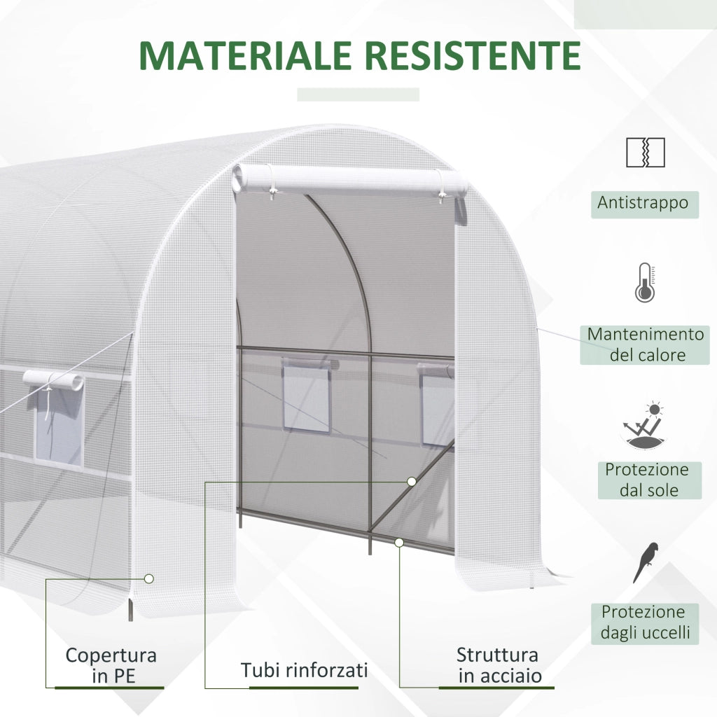 EasyComfort Serra da Giardino a Tunnel 4x2x2m con Struttura in Acciaio e Telo in Polietilene Bianco