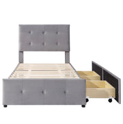 Letto singolo imbottito 90x200 cm con rete a doghe, testiera regolabile e 2 cassetti grigi in velluto