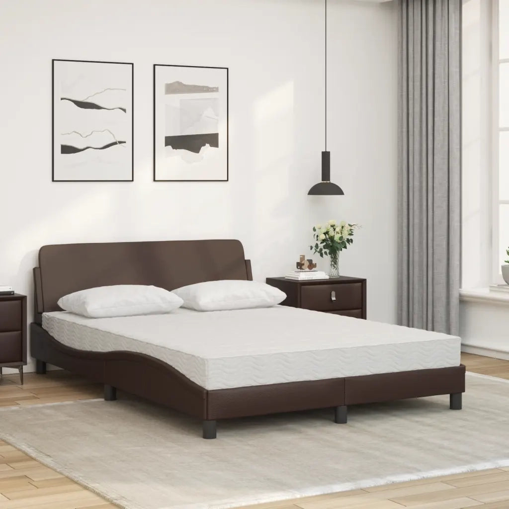 Letto matrimoniale | Letto per adulti | Letto con Materasso Dover Marrone 140x190cm in Similpelle