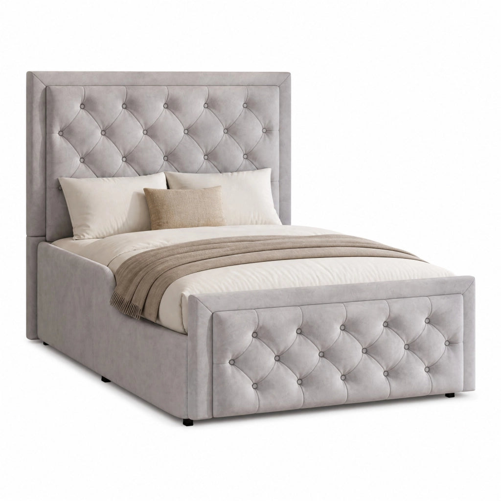 Letto Singolo 90 x 200 cm; con contenitore idraulico; testiera imbottita; velluto grigio