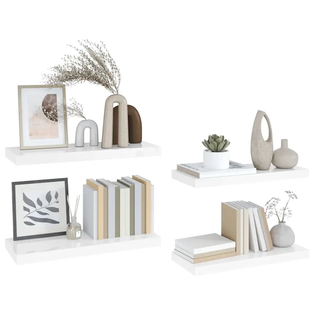 Scaffali a Parete 4 pz Bianco Lucido 60x23,5x3,8 cm in MDF cod mxl 33227