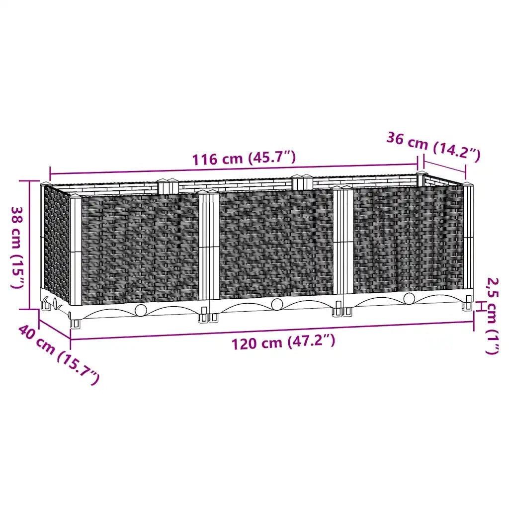 Fioriera Rialzata 120x40x38 cm in Polipropilene 153310
