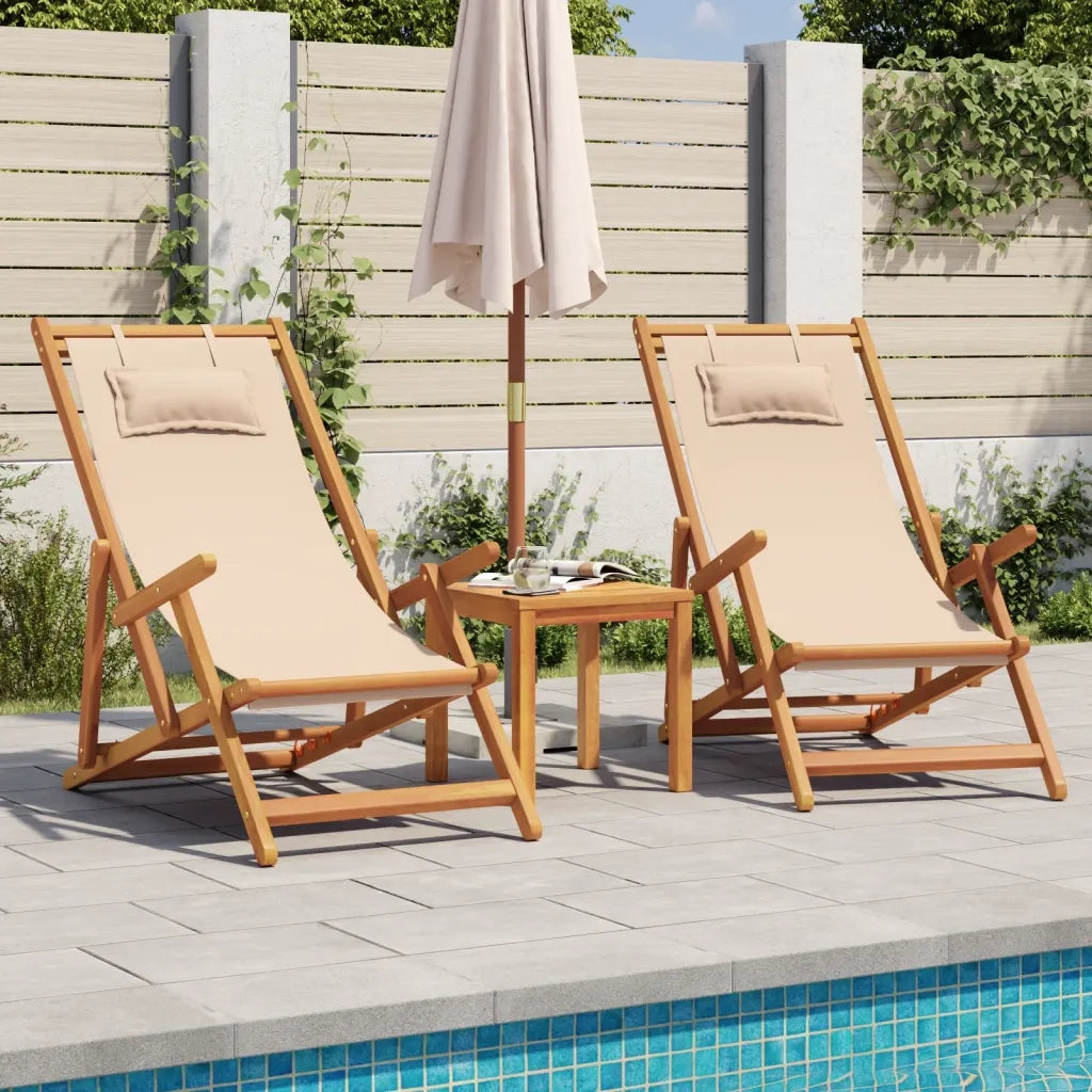 vidaXL Sedie da Spiaggia Pieghevoli 2 pz Beige in Tessuto e Legno