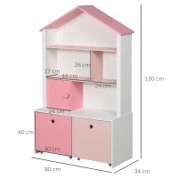 Libreria Scaffale Portagiochi Rosa per Cameretta Bimbi e Ragazzi con 2 Cassetti Estraibili, 80 x 34 x 130 cm