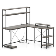 Scrivania per computer a L 145 x 145 x 147 cm con striscia LED e 4 prese CA stile moderno legno ingegnerizzato grigio 20_0010876
