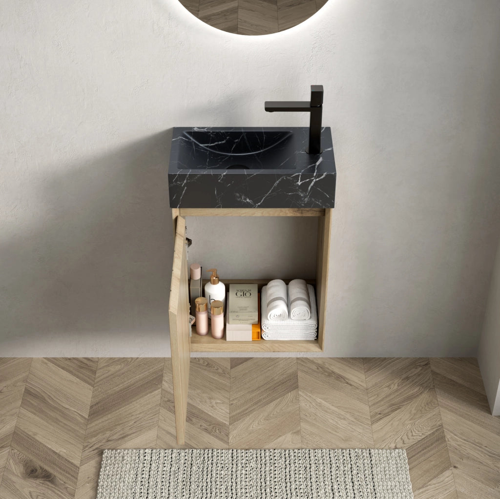 Mobile bagno compatto con lavabo integrato in marmo nero