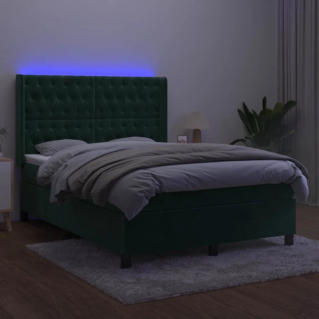 Letto a Molle con Materasso e LED Verde Scuro 140x190cm Vellutocod mxl 99464