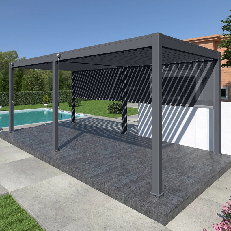 Pergola bioclimatica Ombréa autoportante VS - 3x6M Anthracite + 2 tende